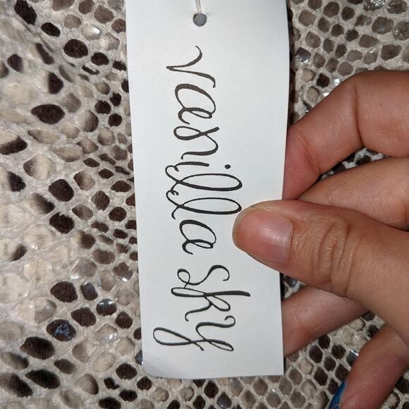 Olivaceous Vanilla Sky Tan & Brown Asymmetrical Snake Print Skirt M - Picture 9 of 16